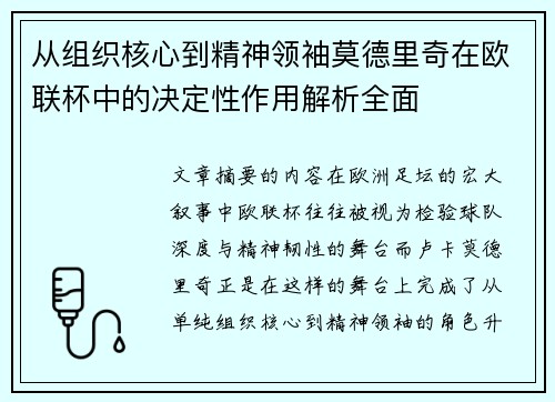 从组织核心到精神领袖莫德里奇在欧联杯中的决定性作用解析全面
